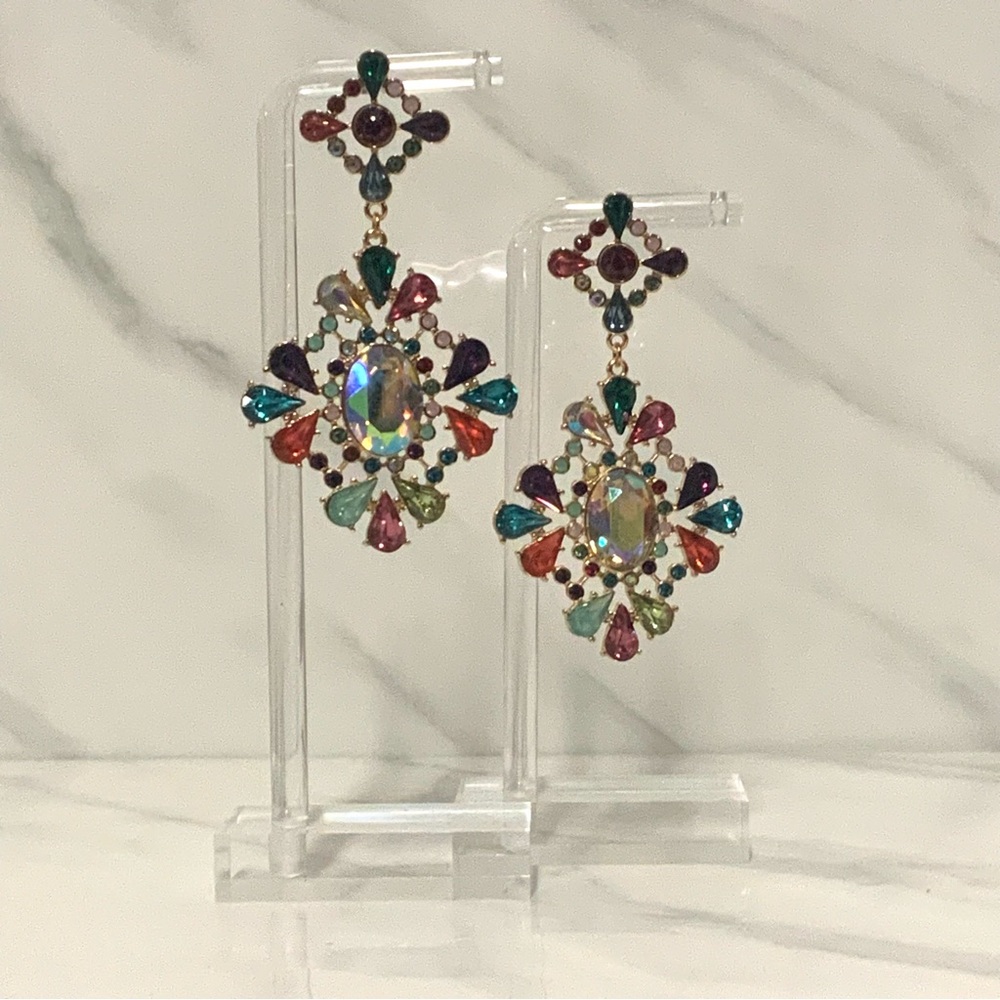 Multi-Colored Drop Statement Earrings